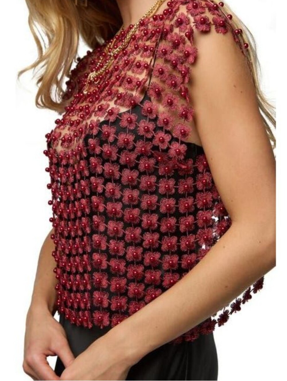 saachi pearly beaded floral mesh top